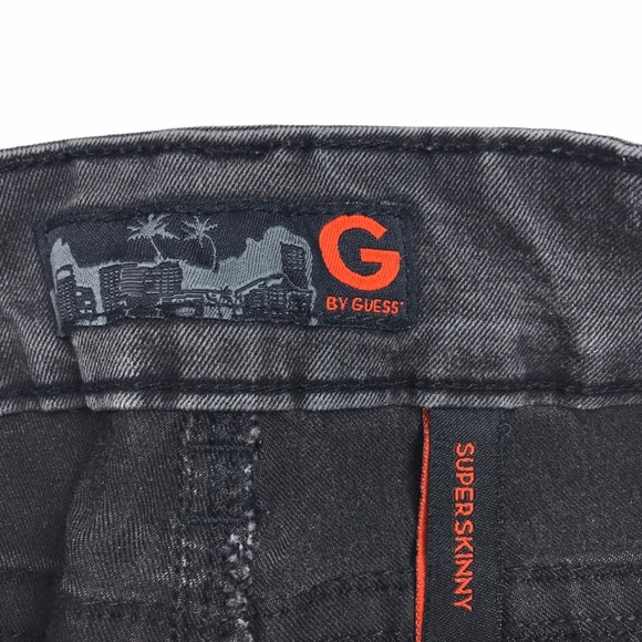 GUESS Modele Black Sequin Rhinestone Distressed‎ Gray Dark Wash Skinny Jeans 29 - Picture 8 of 10